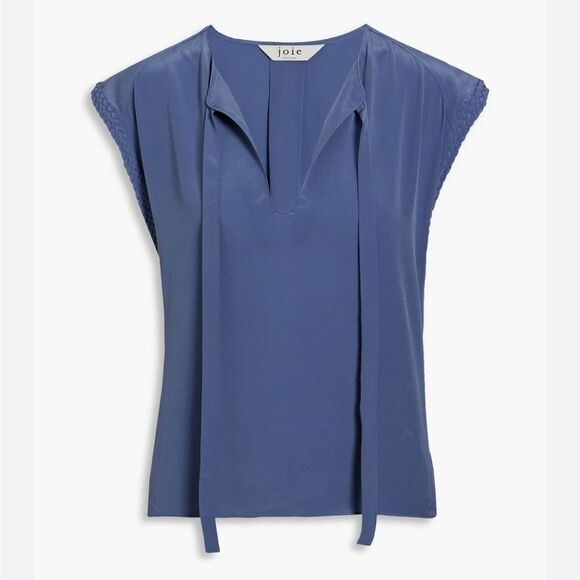 Joie Slate Blue Silk Braided sleeve Tank Top | XL - Picture 1 of 8